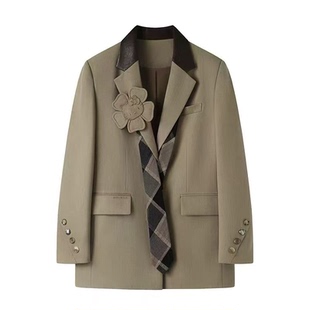 套装 CHAONING清仓2025冬季 外套短裤 翻领立体花朵宽松西装 女 新款