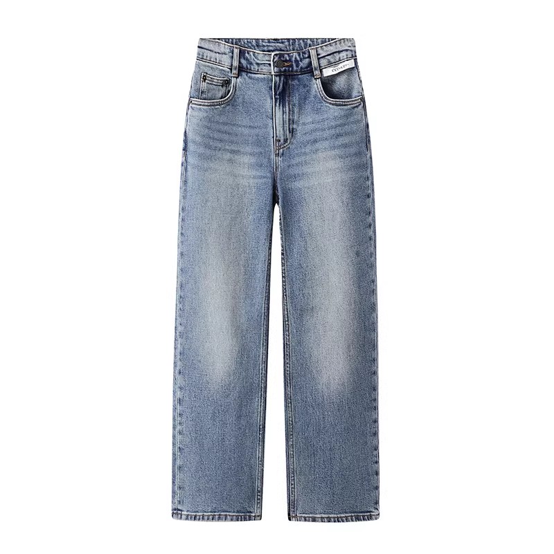 高腰显瘦水洗蓝色直筒牛仔裤