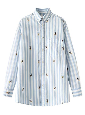 CHAONING清仓2025春新款时尚百搭宽松卡通印花条纹长袖衬衫女