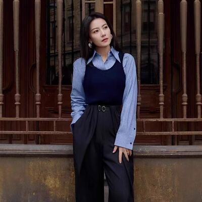 CHAONING清仓2025春季新款时尚百搭宽松显瘦拼接两件衬衫马甲女