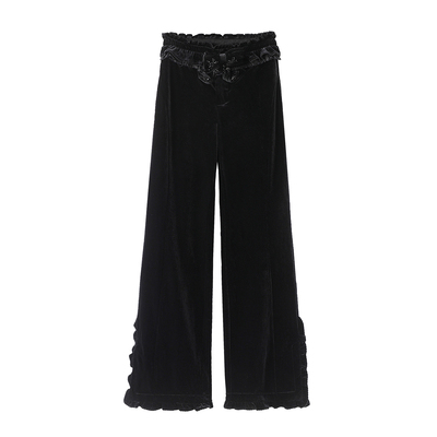 时尚百搭高腰显瘦丝绒直筒休闲裤