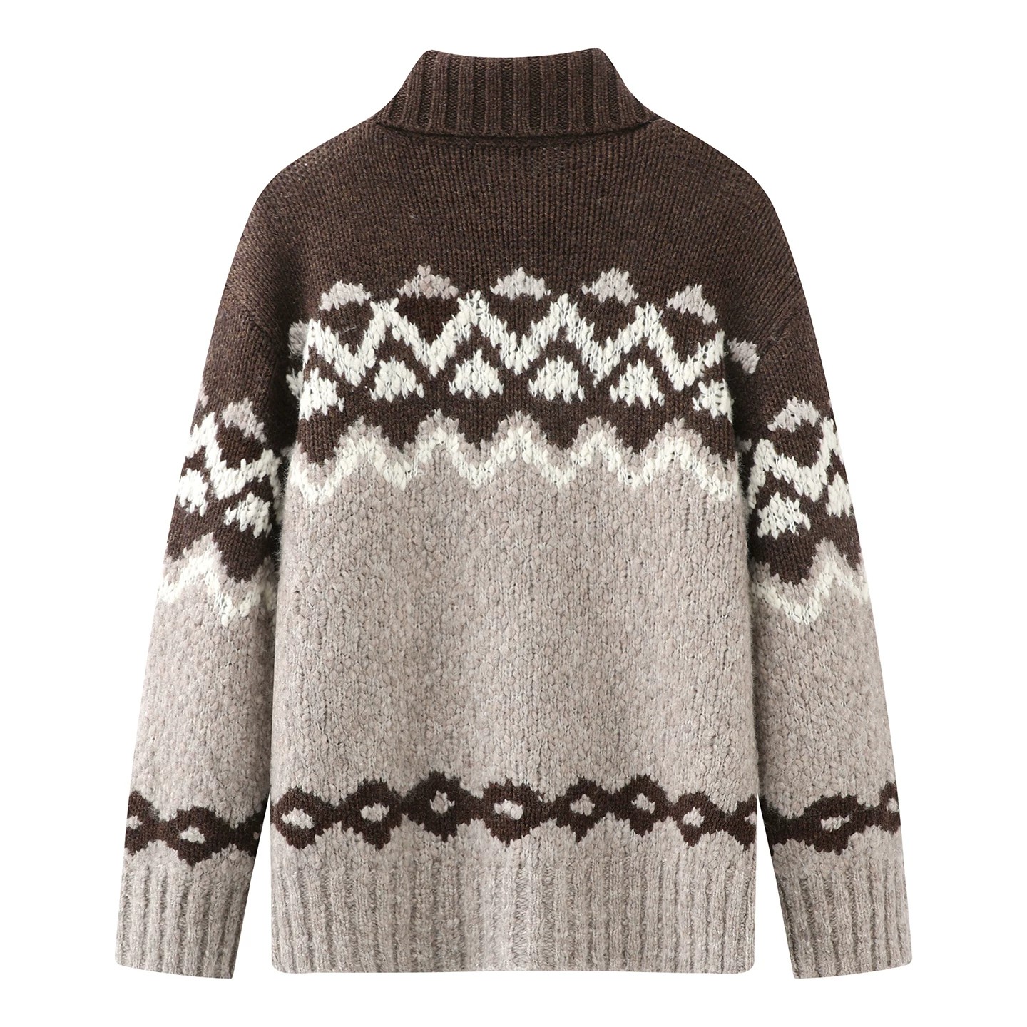 复古费尔岛风提花高领针织衫女