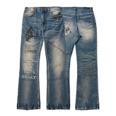 Nomorefight24FW24SS摇滚朋克复古做旧重工印花刺绣微喇牛仔裤