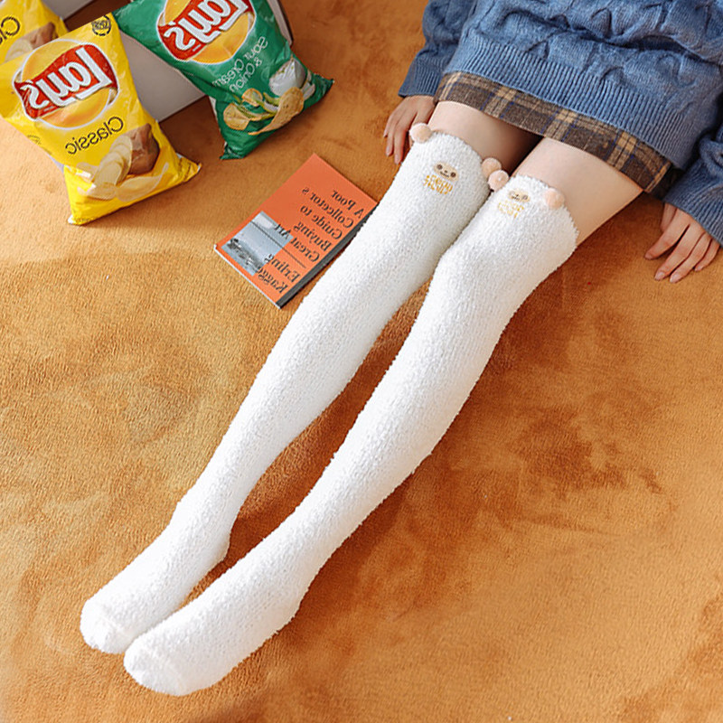 日系TUTU风软绵绵卡通过膝珊瑚绒袜空调睡眠袜月子保暖长筒袜女,女士内衣/男士内衣/家居服,长筒袜,淘宝优惠券,粉丝福利购,淘宝优惠卷