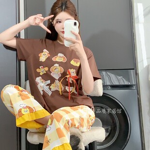 迪士尼黄油饼饼厨师睡衣女春夏纯棉短袖t恤花边长裤家居服可外穿