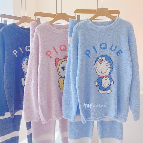 GP哆啦a梦半边绒情侣睡衣女秋冬叮当猫软绵绵卡通保暖家居服男士