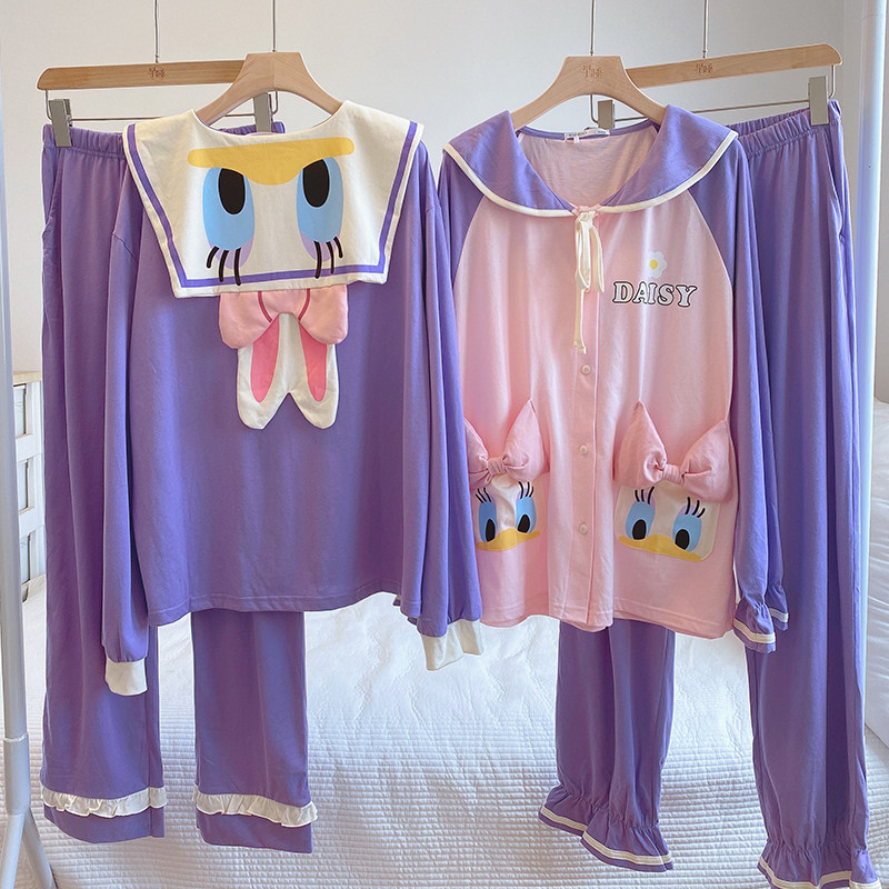 唐老鸭睡衣女春秋冬纯棉黛西卡通甜美长袖家居服宽松外穿月子服
