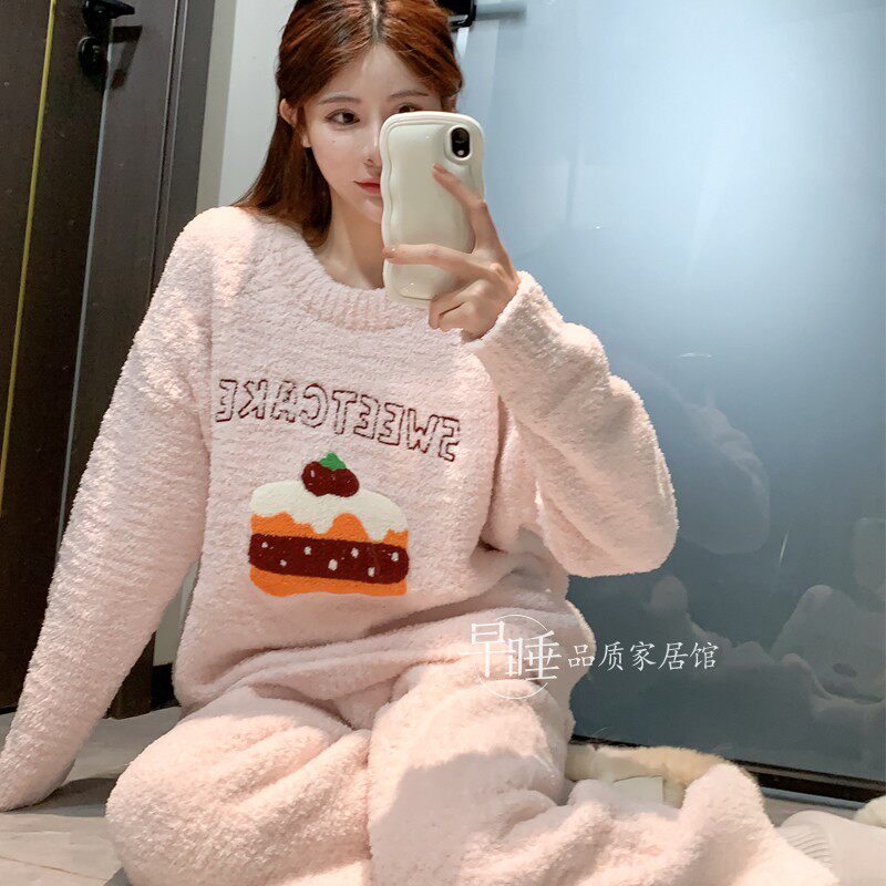 女半边绒冰淇淋加厚加绒睡衣外穿