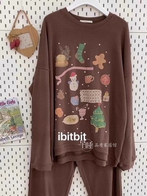 韩国圣诞宽松保暖德绒秋冬睡衣女