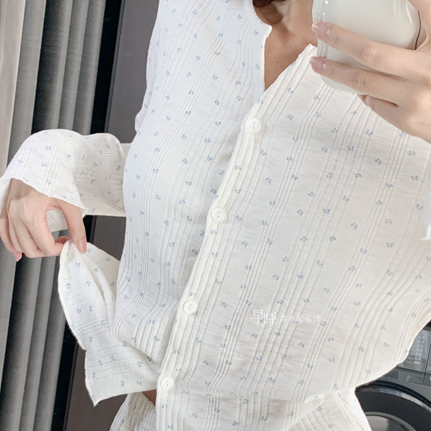 含胸垫家居服纯棉柔甜美碎花可外穿开衫长袖长裤秋冬睡衣套装女士