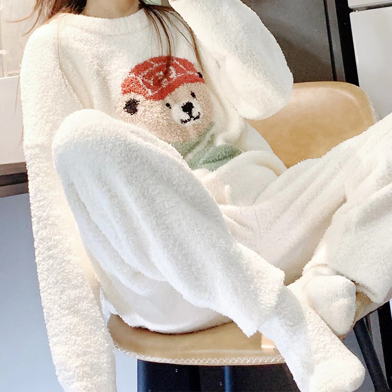 加厚保暖软绵绵情侣睡衣秋冬小熊