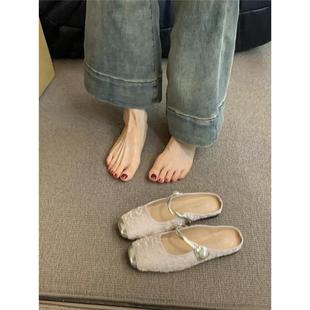 溫柔仙女風半拖鞋 法式 氣質優雅配裙子平底晚晚鞋 女2025年春夏新款