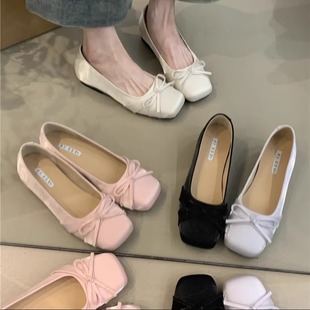 氣質優雅真絲粉色蝴蝶結內增高晚晚鞋 2025年法式 溫柔仙女風芭蕾鞋