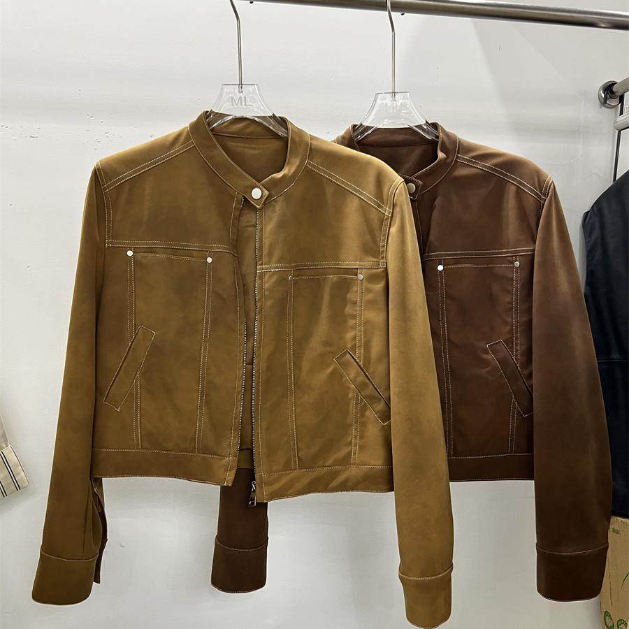 高端现货2024秋季新款立领拉链简约明线设计短款夹克麂皮绒外套女,女装/女士精品,短外套,淘宝优惠券,粉丝福利购,淘宝优惠卷