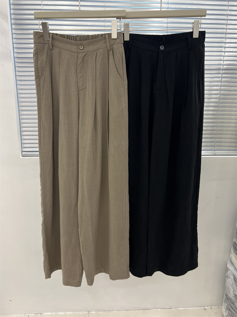 高品质现货2024早秋新款半松紧高腰休闲宽松天丝阔腿直筒裤女长裤,女装/女士精品,休闲裤,淘宝优惠券,粉丝福利购,淘宝优惠卷