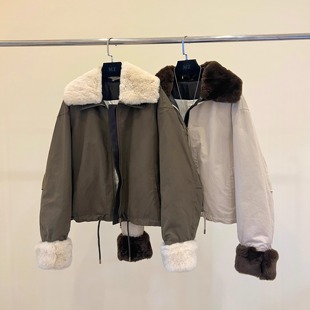 高端欧货冬季新款可拆卸羊羔毛翻领90白鸭绒派克服外套羽绒服女