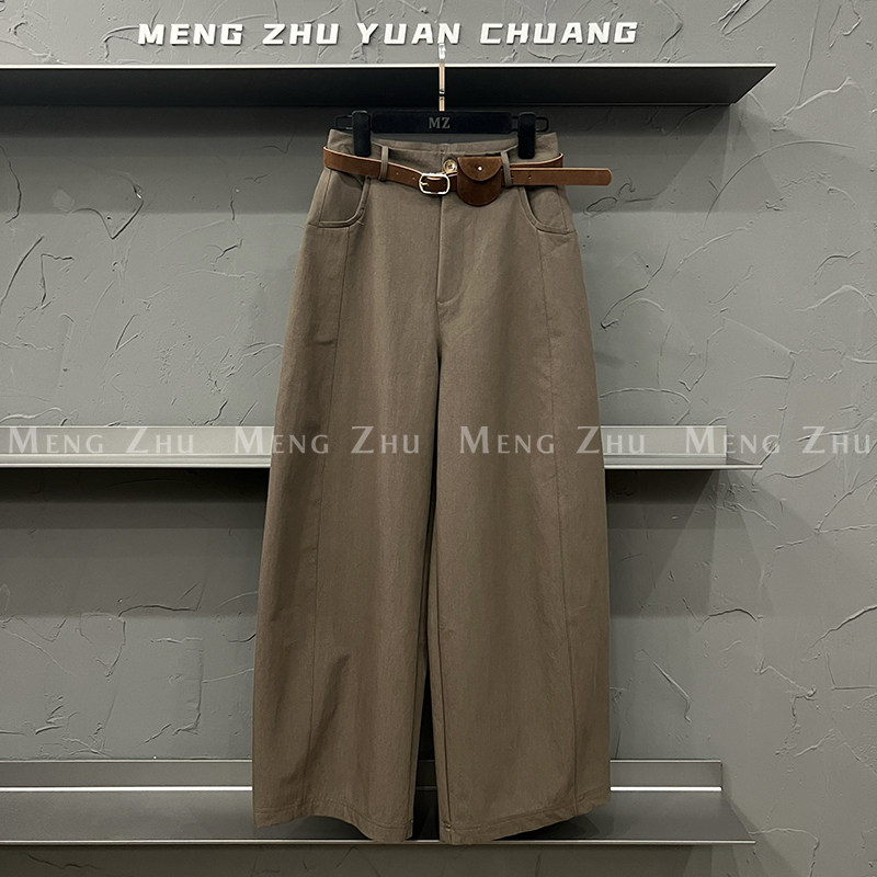 高端欧货秋季新款高级感巨好看的配腰带设计穿搭休闲阔腿直筒裤女,女装/女士精品,休闲裤,淘宝优惠券,粉丝福利购,淘宝优惠卷