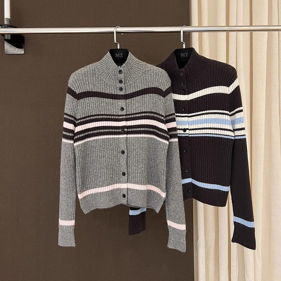 高端欧货冬季新款高级感巨好看的撞色条纹长袖针织开衫外套毛衣女,女装/女士精品,毛针织衫,淘宝优惠券,粉丝福利购,淘宝优惠卷