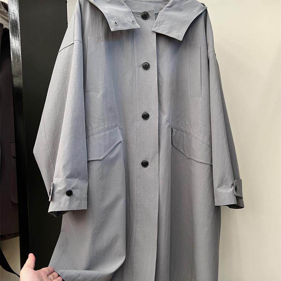 高端现货2024秋季新款后背猪鼻扣松紧连帽单排扣风衣外套女中长款,女装/女士精品,风衣,淘宝优惠券,粉丝福利购,淘宝优惠卷