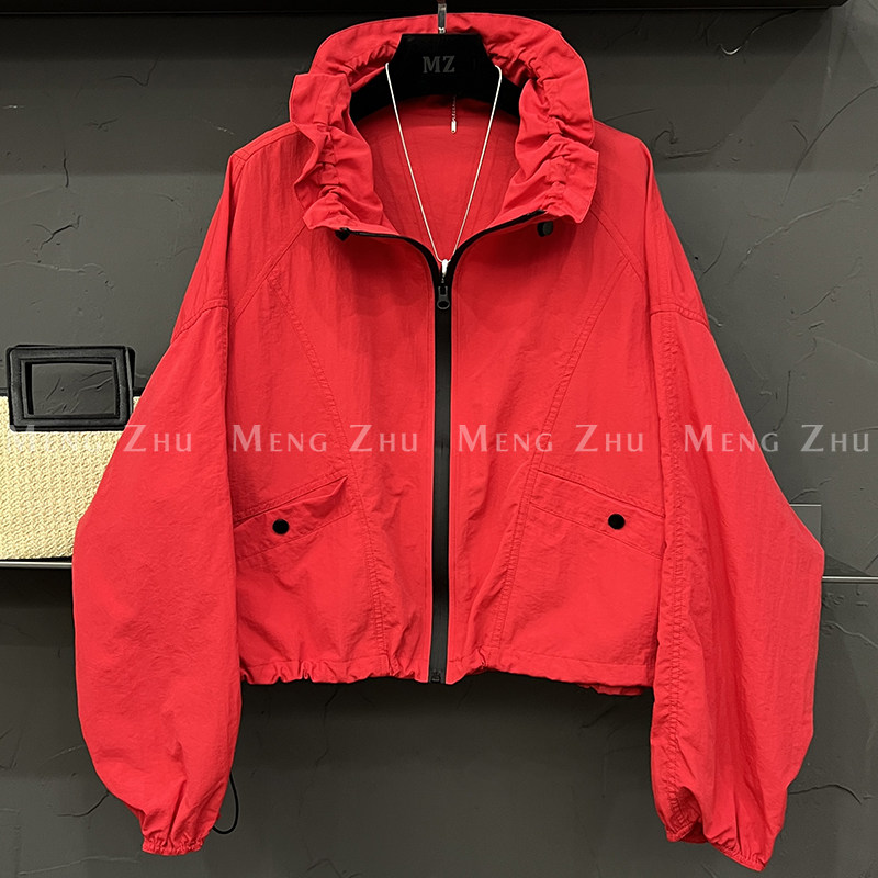 高端欧货2025夏季新款休闲宽松下摆抽绳领口拉链长袖防晒衣外套女,女装/女士精品,短外套,淘宝优惠券,粉丝福利购,淘宝优惠卷