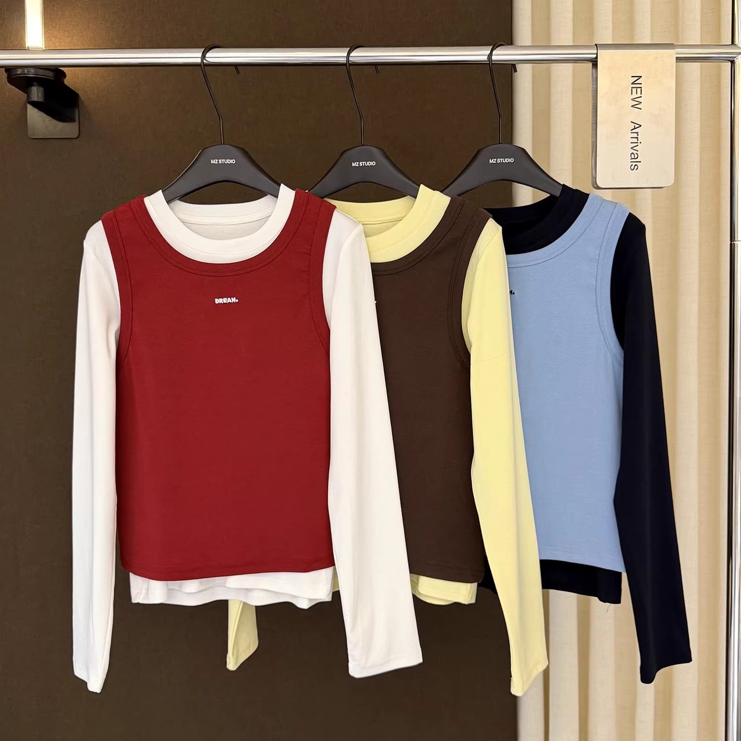 高端欧货冬季新款叠穿针织背心搭配长袖T恤女两件套巨好看的上衣,女装/女士精品,时尚套装,淘宝优惠券,粉丝福利购,淘宝优惠卷