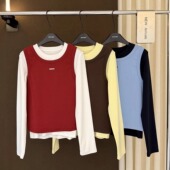 高端欧货冬季 上衣 T恤女两件套巨好看 新款 叠穿针织背心搭配长袖