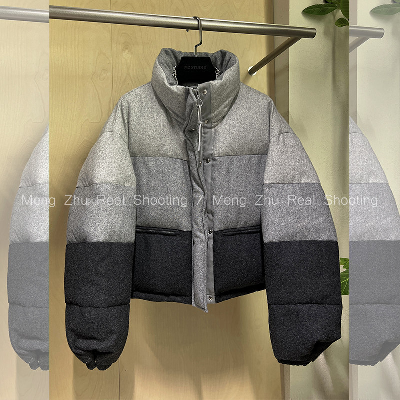 高端现货2024新款90白鸭绒面包服外套立领拉链撞色渐变羽绒服女冬,女装/女士精品,羽绒服,淘宝优惠券,粉丝福利购,淘宝优惠卷