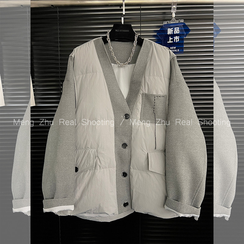 高端现货2024新款V领缝线单口袋呢料拼接90白鸭绒外套羽绒服女冬,女装/女士精品,羽绒服,淘宝优惠券,粉丝福利购,淘宝优惠卷