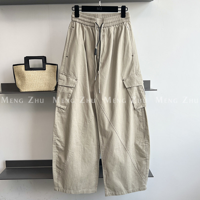 高端欧韩2025夏季新款宽松百搭多口袋高腰休闲阔腿弯刀裤女工装裤,女装/女士精品,休闲裤,淘宝优惠券,粉丝福利购,淘宝优惠卷