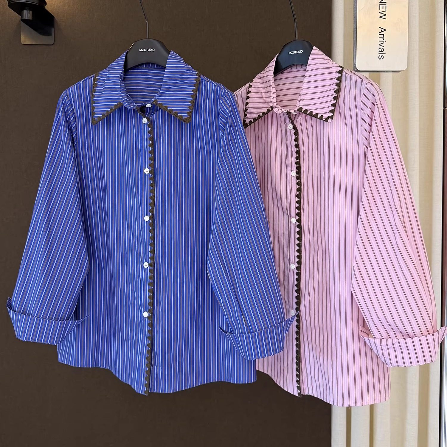 高端欧货冬季新款翻领单排扣花边刺绣设计竖条纹长袖衬衫女上衣,女装/女士精品,衬衫,淘宝优惠券,粉丝福利购,淘宝优惠卷