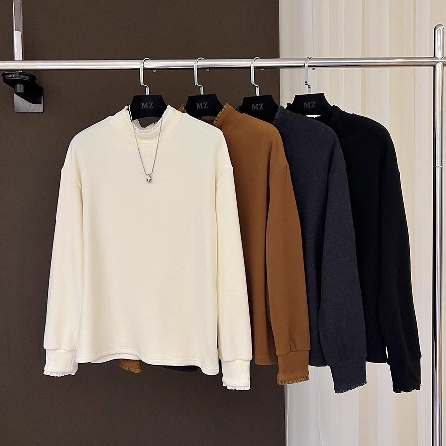 高端欧货新款高级感巨好看的蕾丝拼接半高领长袖磨毛德绒T恤女冬,女装/女士精品,卫衣/绒衫,淘宝优惠券,粉丝福利购,淘宝优惠卷