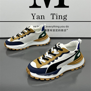 欧洲站男鞋23春夏新款透气网面老爹鞋潮流拼色系带厚底增高运动鞋