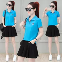 Bộ đồ thể thao cao cấp dành cho nữ mùa hè ngắn ve áo ngắn tay tennis ngắn giản dị hai mảnh sinh viên Hàn Quốc mùa hè thủy triều - Trang phục thể thao áo tank top gym nữ