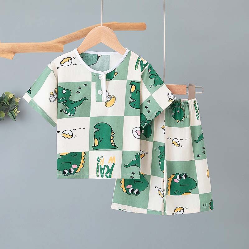 夏季绵绸儿童睡衣套装棉绸男童女小孩宝宝薄款家居服