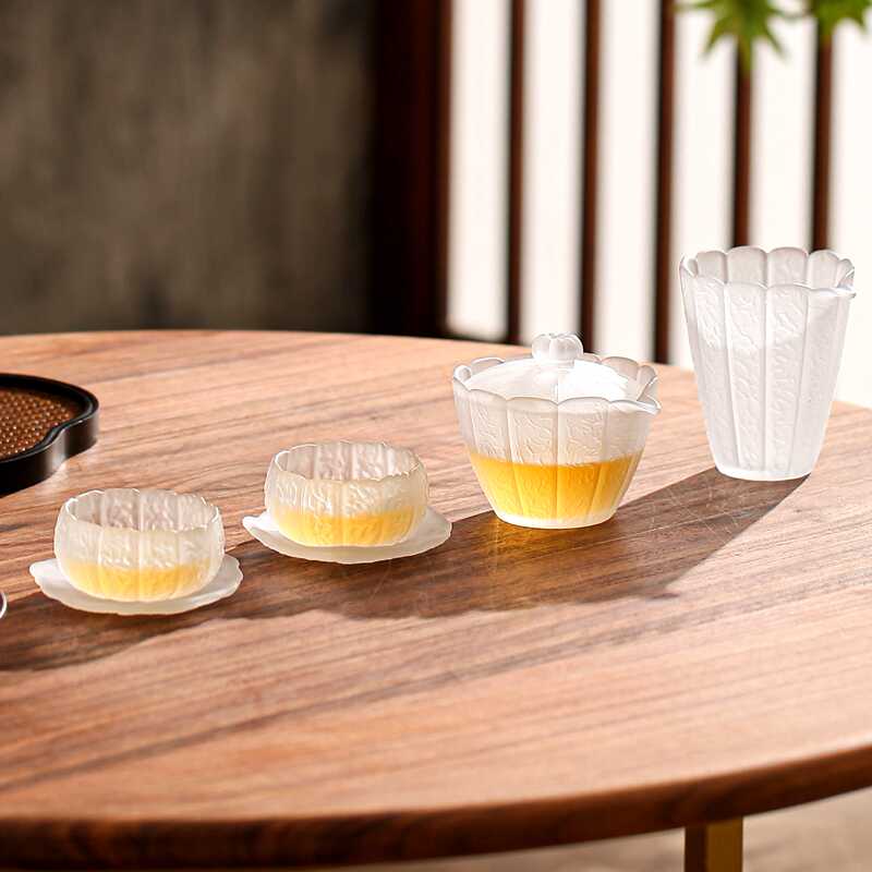 高质感功夫茶具套装复古玻璃盖碗