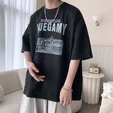ins港风夏新宽松鹿皮绒美式休闲潮短袖T恤男情侣大码Y236P28，男装T恤，电商A222A