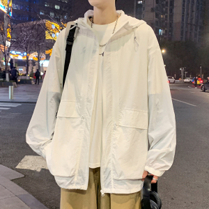 港风2024春夏新宽松潮流双拉链连帽防晒衣男夹克外套Y451P49图片