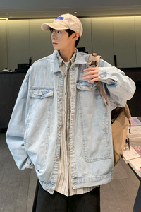 ins港风2023春季新宽松水洗美式潮流牛仔衣男夹克外套Y210P88图片