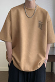 情侣大码ins港风2024夏新反光宽松鹿皮绒潮短袖T恤男Y237P38，男装T恤，电商A222A