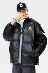 加绒美式高街90%标羽绒服男皮衣宽松2024冬季情侣大码YR85P298图片