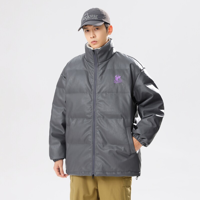 90%标羽绒服男皮衣加绒美式休闲宽松2024冬季情侣大码YR85P298图片