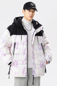 90%标羽绒服男连帽宽松2024冬季美式休闲拼接情侣大码YR83P325图片