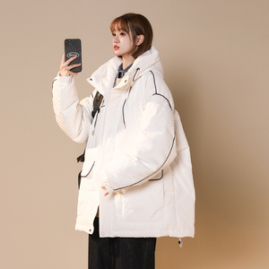 90%标中性2024冬宽松华夫格潮流羽绒服女连帽大码YR11P298图片