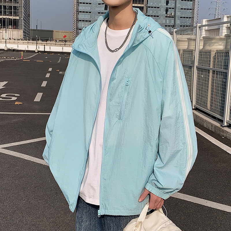 外套户外港风2024春夏新宽松潮流双杠连帽防晒衣男夹克Y436P49图片