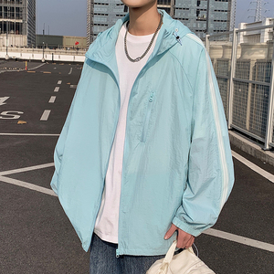 外套户外港风2024春夏新宽松潮流双杠连帽防晒衣男夹克Y436P49图片