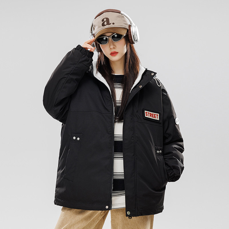 美式休闲2024秋冬高品质工装潮流棉衣女连帽棉服宽松情侣Y391P138图片
