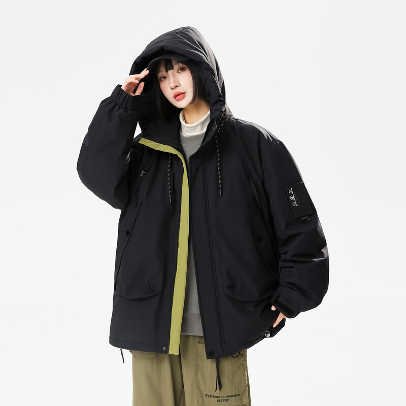 90%标羽绒服女连帽美式休闲2024冬宽松冲锋衣情侣大码YR70P298，女装羽绒服，电商A222A