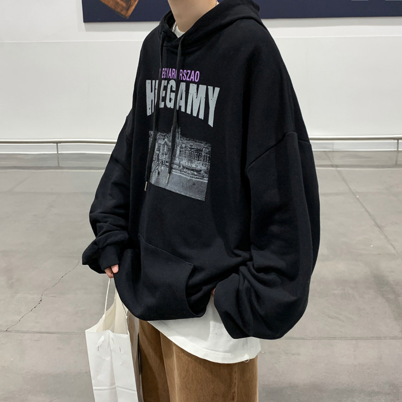 加绒ins港风秋宽松美式休闲潮连帽卫衣男打底情侣大码Y776P65,男装卫衣,电商A222A