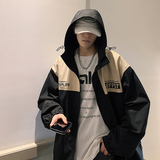 ins港风拼接潮流连帽夹克男2024秋冬新宽松外套大码Y318P78，男装夹克，电商A222A