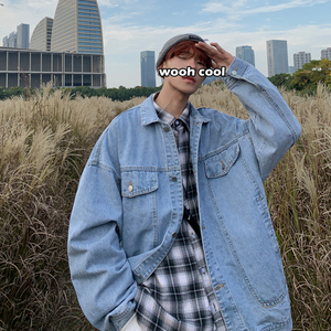 潮流牛仔夹克男女ins港风2024春宽松休闲情侣大码外套Y525P78图片